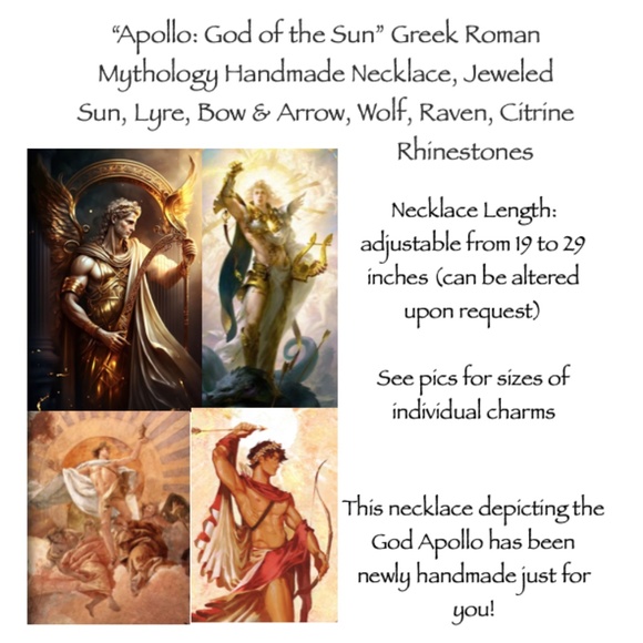“Apollo: God of the Sun" Greek Roman Mythology Handmade Necklace, Lyre, Wolf - Picture 13 of 14